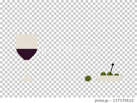 ワイングラスとオリーブのイラスト 137370610