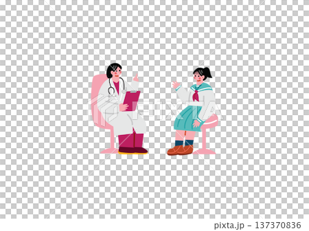 Illustration of an obstetrician-gynecologist giving advice to a high school girl 137370836