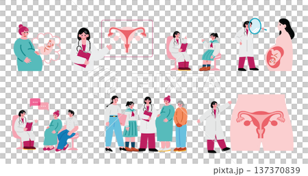 産婦人科医と患者さんのイラストセット 137370839