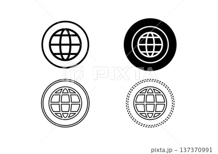 Globe Icon Set With Internet Web Network Symbols Minimal Black and White Circular Buttons 137370991