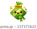 Vibrant cartoon ketupat with cheerful face and festive decorations 137371622