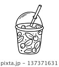 Hand drawn vitamin refreshing drink with berries, mint leaves and straw 137371631
