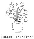 Hand drawn vase with spring flowers 137371632