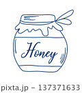 Glass jar with the word honey in doodle sketch style 137371633