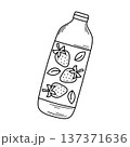 Strawberry smoothie bottle doodle sketch style 137371636