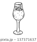 Glass with refreshing fruit drink in doodle sketch style 137371637
