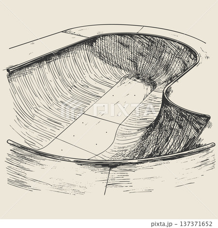 Skate Park Pool Urban Ink Sketch Vector Illustration Street Culture Skateboarding Line Art 137371652