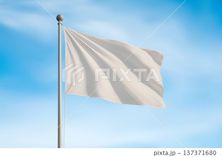 Blank White Flag Waving On Pole 137371680
