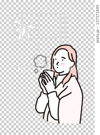 シンプル　イラスト　温かい飲み物で体を温める女性のイメージ ベクターイラスト 137371695