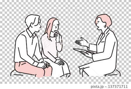 シンプル イラスト 不妊治療について医師の説明を受けるカップルのイメージ ベクターイラスト シンプル イラスト 不妊治療について医師の説明を受けるカップルのイメージ ベクターイラスト 137371711