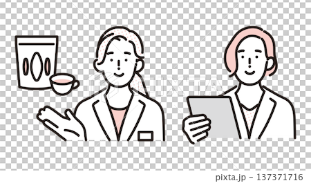 醫護人員介紹助孕保健品和健康茶的簡圖。向量圖。 醫護人員介紹助孕保健品和健康茶的簡圖。向量圖。 137371716