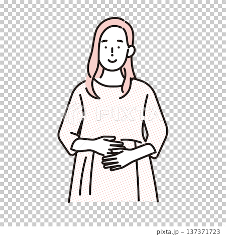 一位孕婦雙手放在肚子上的簡單插圖。向量圖。 137371723