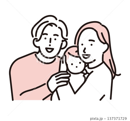 シンプル　イラスト　赤ちゃんを抱く夫婦の家族イメージ ベクターイラスト 137371729