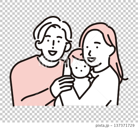 シンプル　イラスト　赤ちゃんを抱く夫婦の家族イメージ ベクターイラスト 137371729