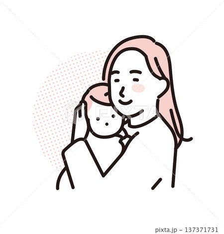 シンプル　イラスト　赤ちゃんを抱く母親のイメージ ベクターイラスト 137371731