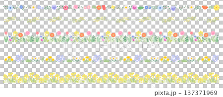 Decorative borders, bands, and frame designs featuring colorful spring flowers and leaves: cherry blossoms, tulips, etc. Decorative borders, bands, and frame designs featuring colorful spring flowers and leaves: cherry blossoms, tulips, etc. 137371969