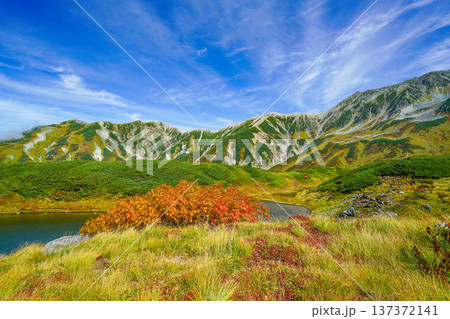 初秋の立山「みどりが池」越しに見る山並み 137372141