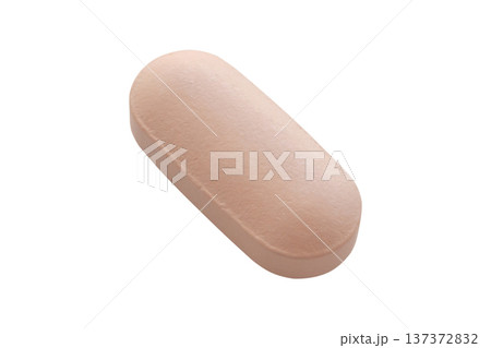 Pink medicine pill tablet isolated on white background 137372832