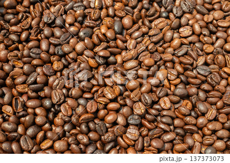 Fresh premium roasted brown Arabica coffee beans background 137373073