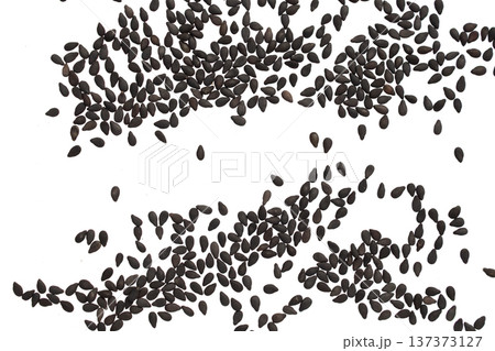 Black sesame seeds isolated on white background Black sesame seeds isolated on white background 137373127