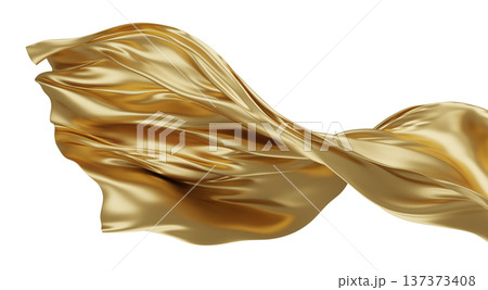Luxury gold fabric flowing in the wind isolated on white background with copy space 3D render Luxury gold fabric flowing in the wind isolated on white background with copy space 3D render 137373408