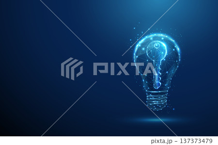 3d light bulb with digital key inside. Idea access, innovation unlocking, problem solving insight, invention activation, AI innovation, intelligent technology support concept. 3d light bulb with digital key inside. Idea access, innovation unlocking, problem solving insight, invention activation, AI innovation, intelligent technology support concept. 137373479