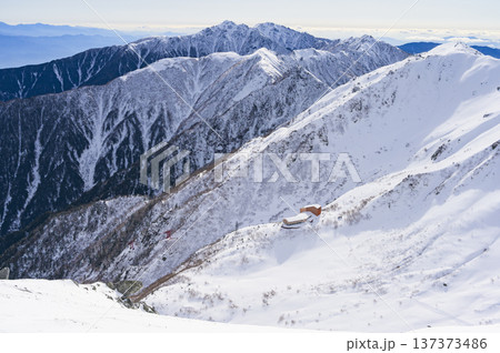伊那前岳付近から望む12月の空木岳、南駒ヶ岳 137373486