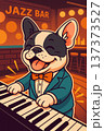 ジャズバーでピアノを弾くフレンチブルドッグ（AIイラスト） 137373527