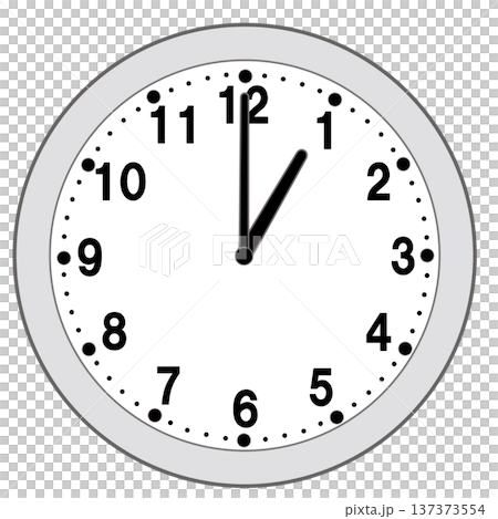 Illustration of a simple circular wall clock showing 1 o'clock 137373554