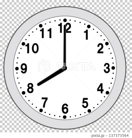 Illustration of a simple circular wall clock showing 8 o'clock Illustration of a simple circular wall clock showing 8 o'clock 137373564