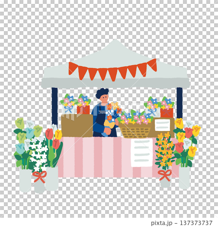 Illustration of a flower stall in a market selling bouquets Illustration of a flower stall in a market selling bouquets 137373737