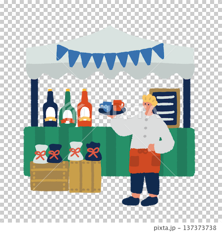 ジュースやドリンクを販売するマルシェ屋台のイラスト 137373738