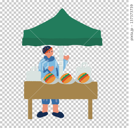 ホットドッグ屋台のあるマルシェイベント風景 人々で賑わう屋外マーケットのイラスト 137373739