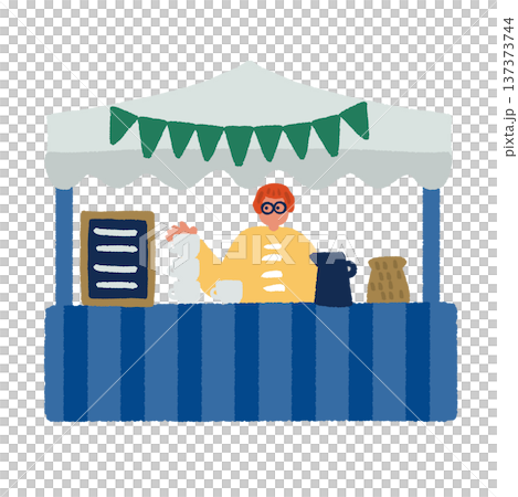 マルシェを出展する人々のカラフルでフラットなイラスト 137373744