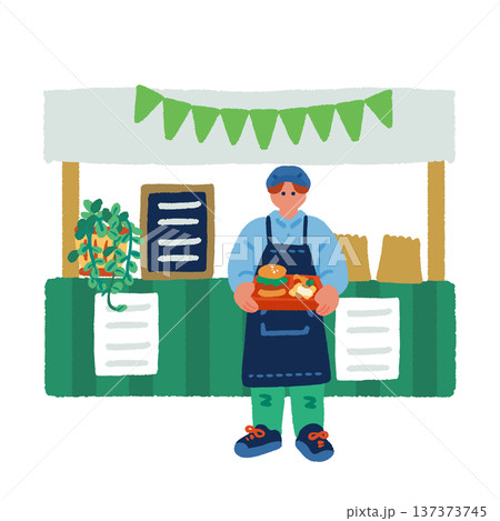 ハンバーガーを販売する屋台のあるマルシェイベント風景 137373745