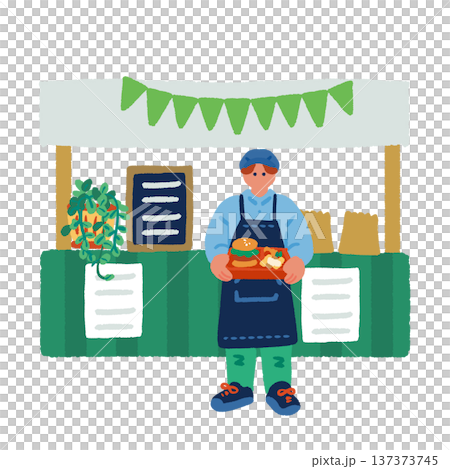 ハンバーガーを販売する屋台のあるマルシェイベント風景 137373745