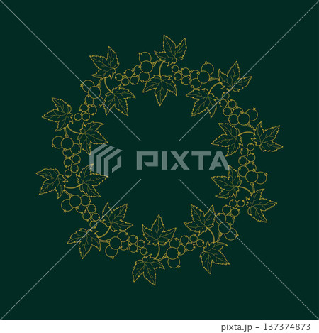 Golden Berry Currant Branch Green Wreath. Round Botanical Border. Line Art Frame. Vector illustration Golden Berry Currant Branch Green Wreath. Round Botanical Border. Line Art Frame. Vector illustration 137374873