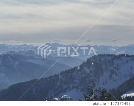 Mountain hiking at Brecherspitze mountain, Bavaria, Germany in wintertime 137375492
