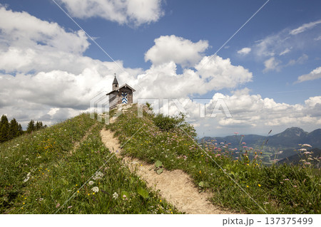 Chapel Freudenreich at Brecherspitze mountain, Bavaria, Germany in summertime 137375499