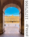 Arched arcade view of Spain square in Vitoria Gasteiz Basque Country Spain 137375906