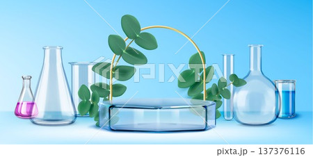 Glass podium, transparent lab glassware and arch 137376116