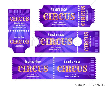 Vintage circus ticket borders with yellow letters 137376117