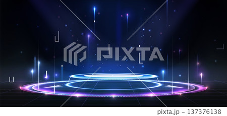 Future technology podium with hologram effect Future technology podium with hologram effect 137376138