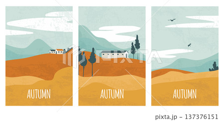 Autumn landscape, golden fields and rolling hills 137376151