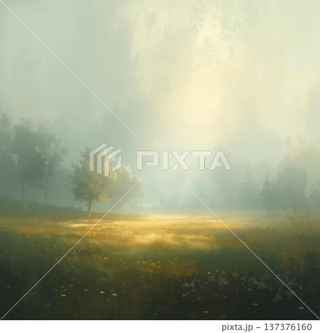 朝もやに包まれる森 137376160