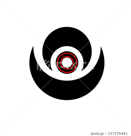 Clean abstract design with bold black, white, and red concentric circles and crescent shapes. Ideal for modern branding and graphic projects. 137376481