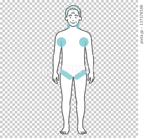 Senior man's body illustration (heatstroke, cooling points for fever, first aid) 137376586