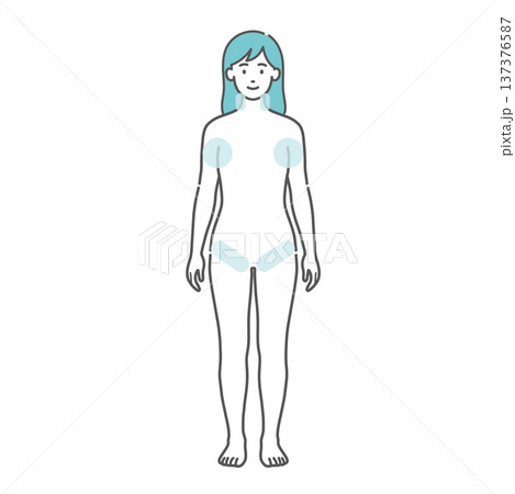 女性の人体図イラスト（熱中症・発熱時の冷やすポイント・応急処置） 137376587