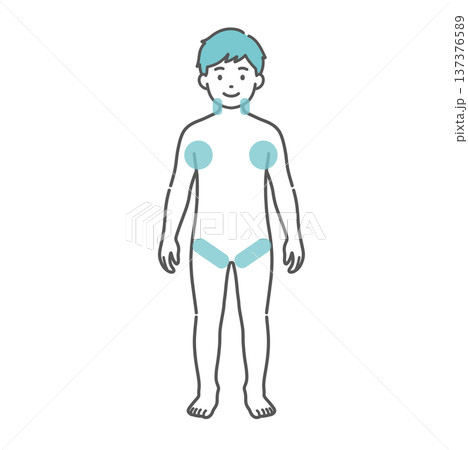 男の子（子供）の人体図イラスト（熱中症・発熱時の冷やすポイント・応急処置） 137376589