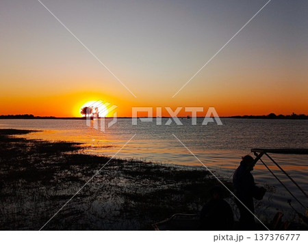 アフリカ・ボツワナのチョベ川 ボートクルーズから見る夕焼けの風景 アフリカ・ボツワナのチョベ川 ボートクルーズから見る夕焼けの風景 137376777